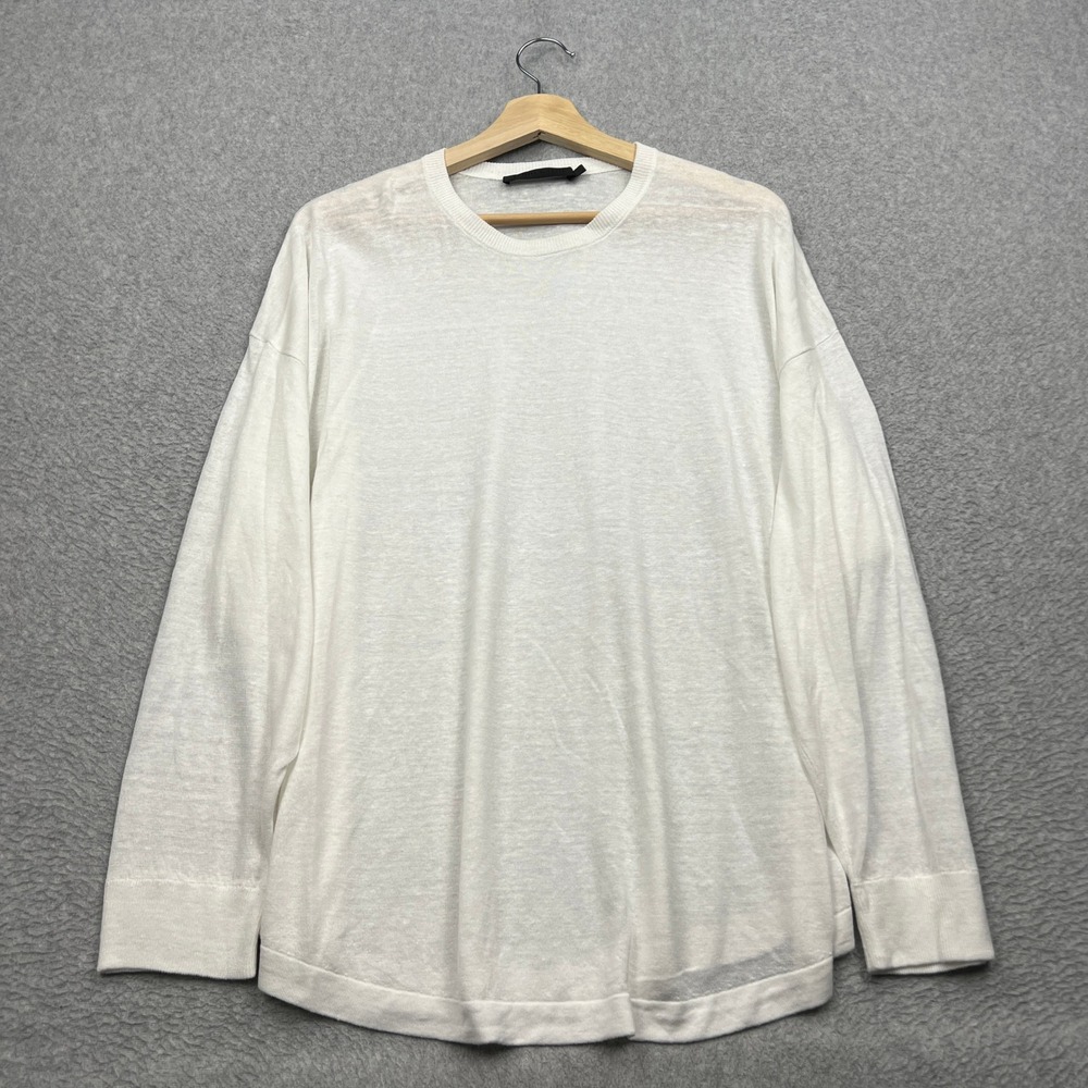 Jenni Kayne Hemp Sweater Womens Medium White Crew Long Sleeve Sheer Pullover Top